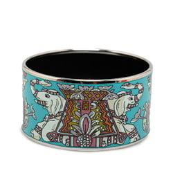 Hermes enamel TGM cloisonné elephant pattern bangle bracelet blue black metal women's HERMES