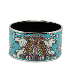 Hermes enamel TGM cloisonné elephant pattern bangle bracelet blue black metal women's HERMES