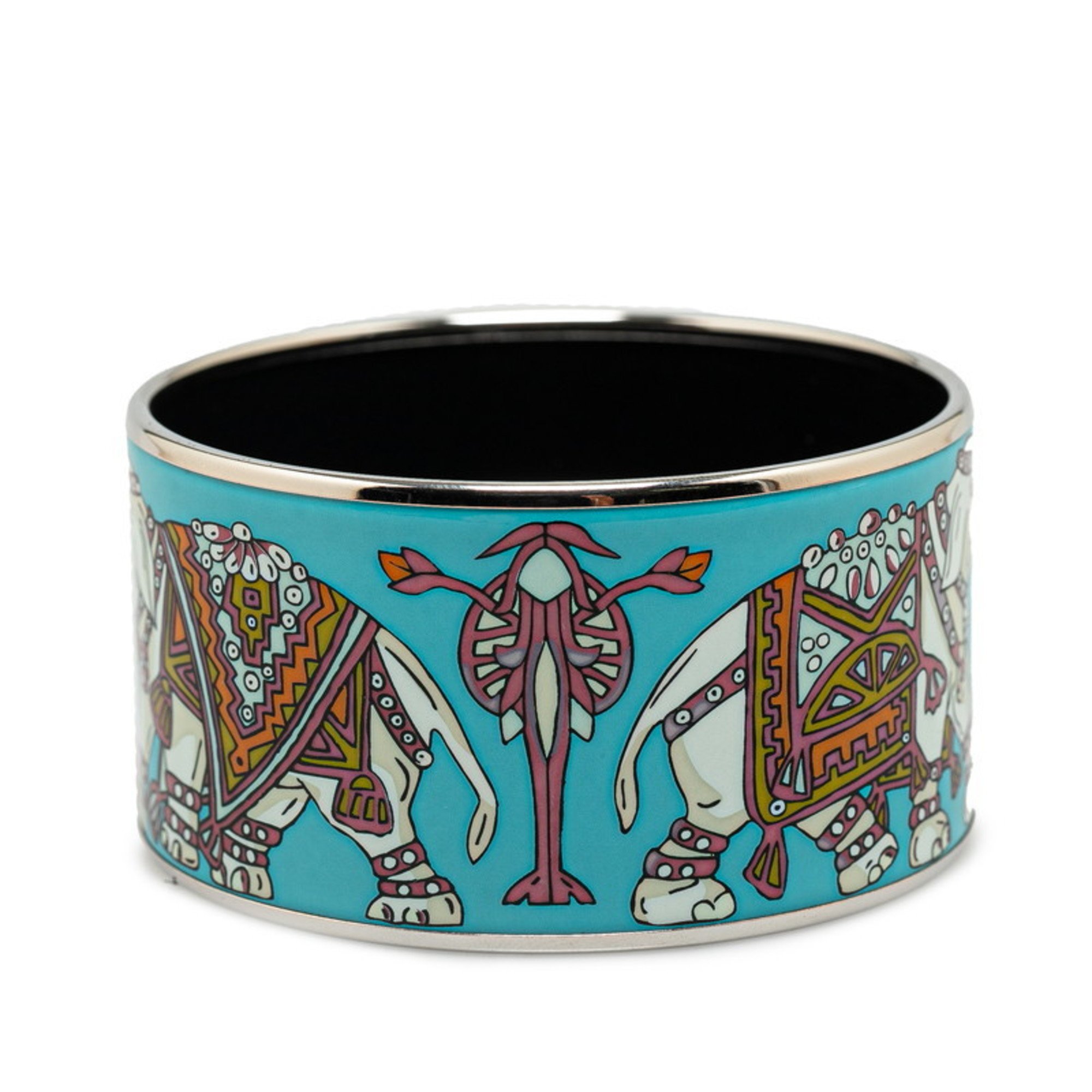 Hermes enamel TGM cloisonné elephant pattern bangle bracelet blue black metal women's HERMES