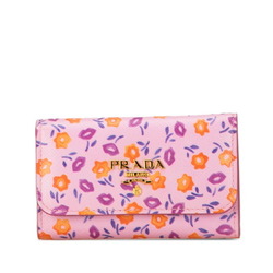 Prada Flower Motif 6-ring Key Case 1PG222 Pink Multicolor Leather Women's PRADA