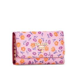 Prada Flower Motif 6-ring Key Case 1PG222 Pink Multicolor Leather Women's PRADA