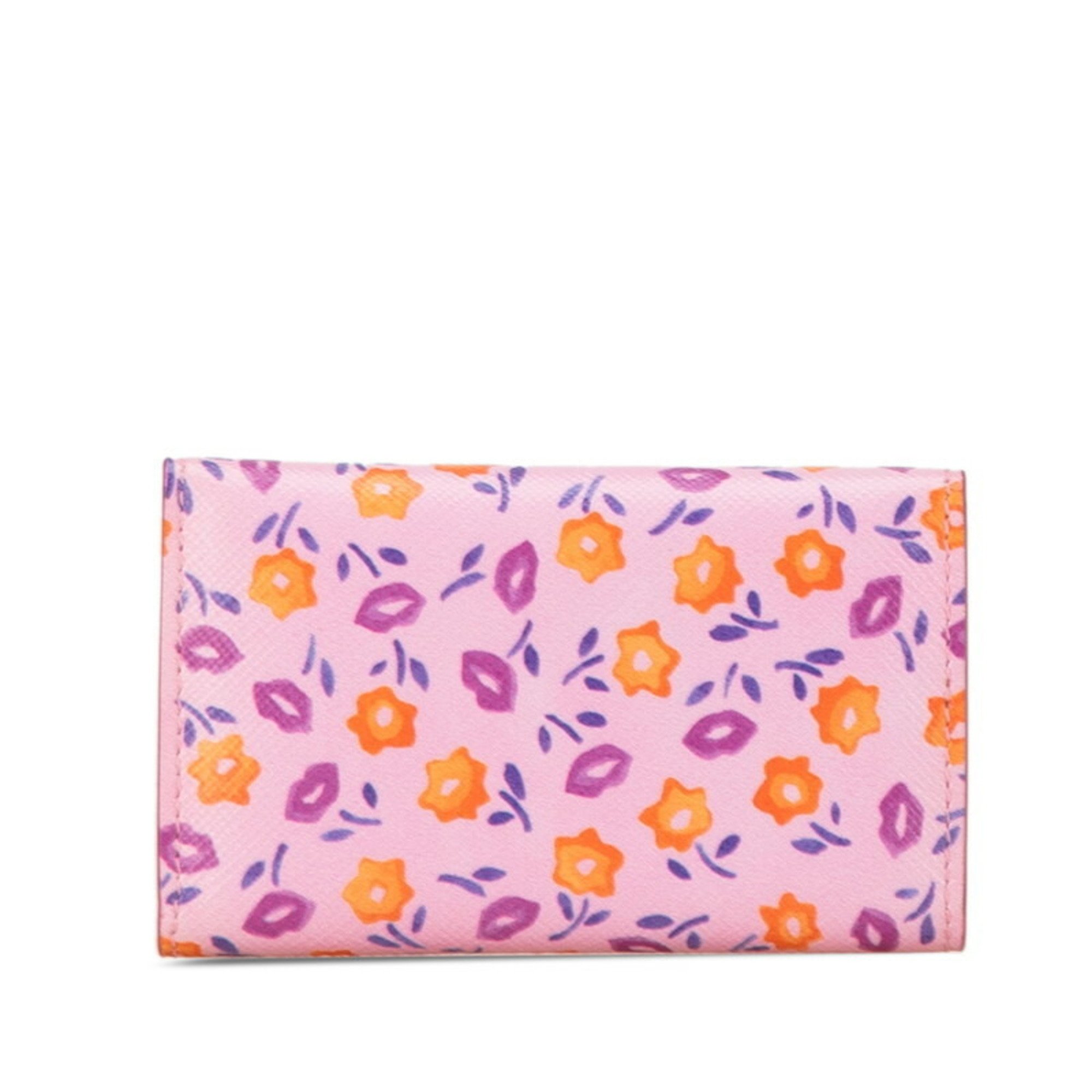 Prada Flower Motif 6-ring Key Case 1PG222 Pink Multicolor Leather Women's PRADA