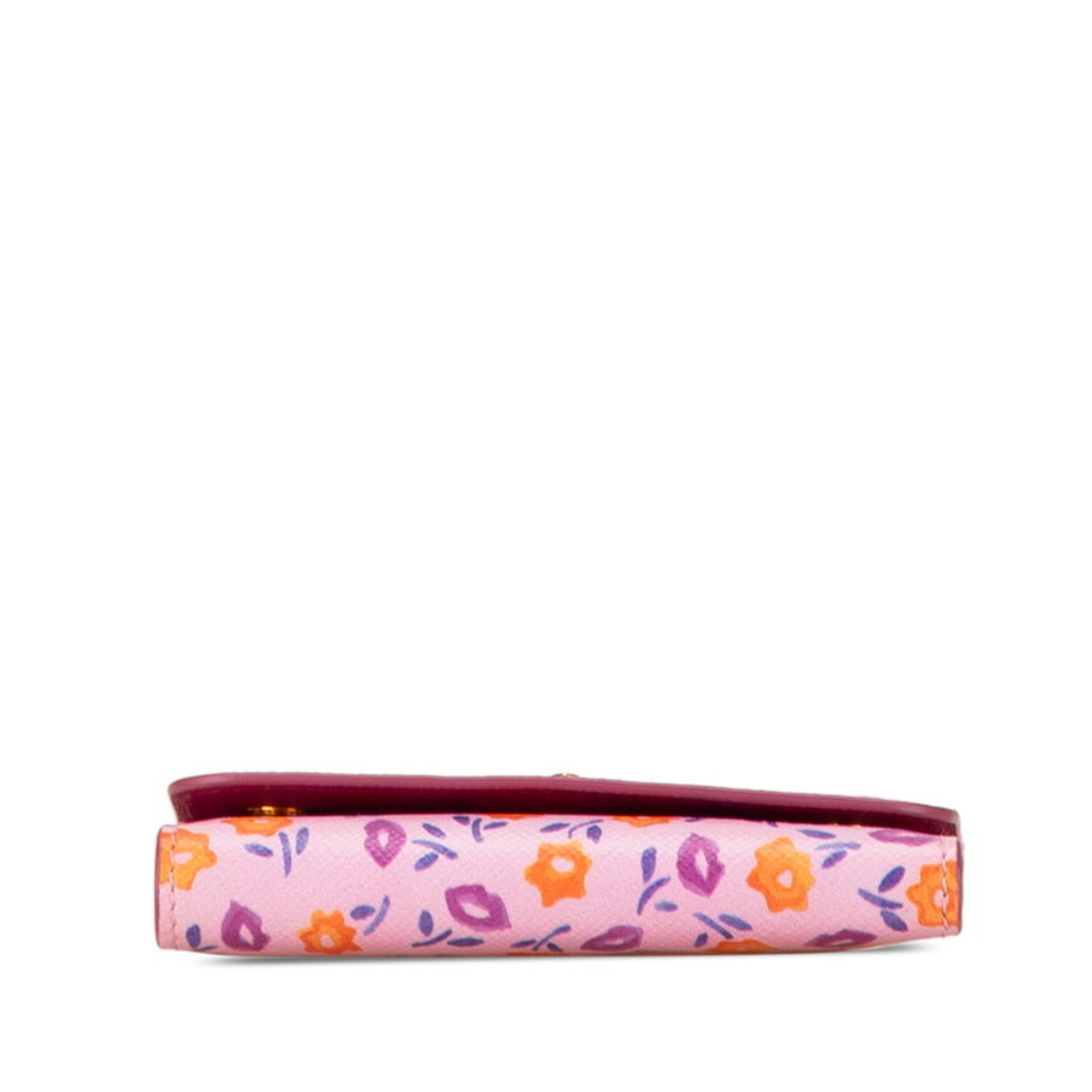 Prada Flower Motif 6-ring Key Case 1PG222 Pink Multicolor Leather Women's PRADA