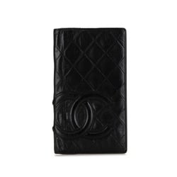 Chanel Matelasse Coco Mark Long Wallet Bi-fold Black Lambskin Women's CHANEL