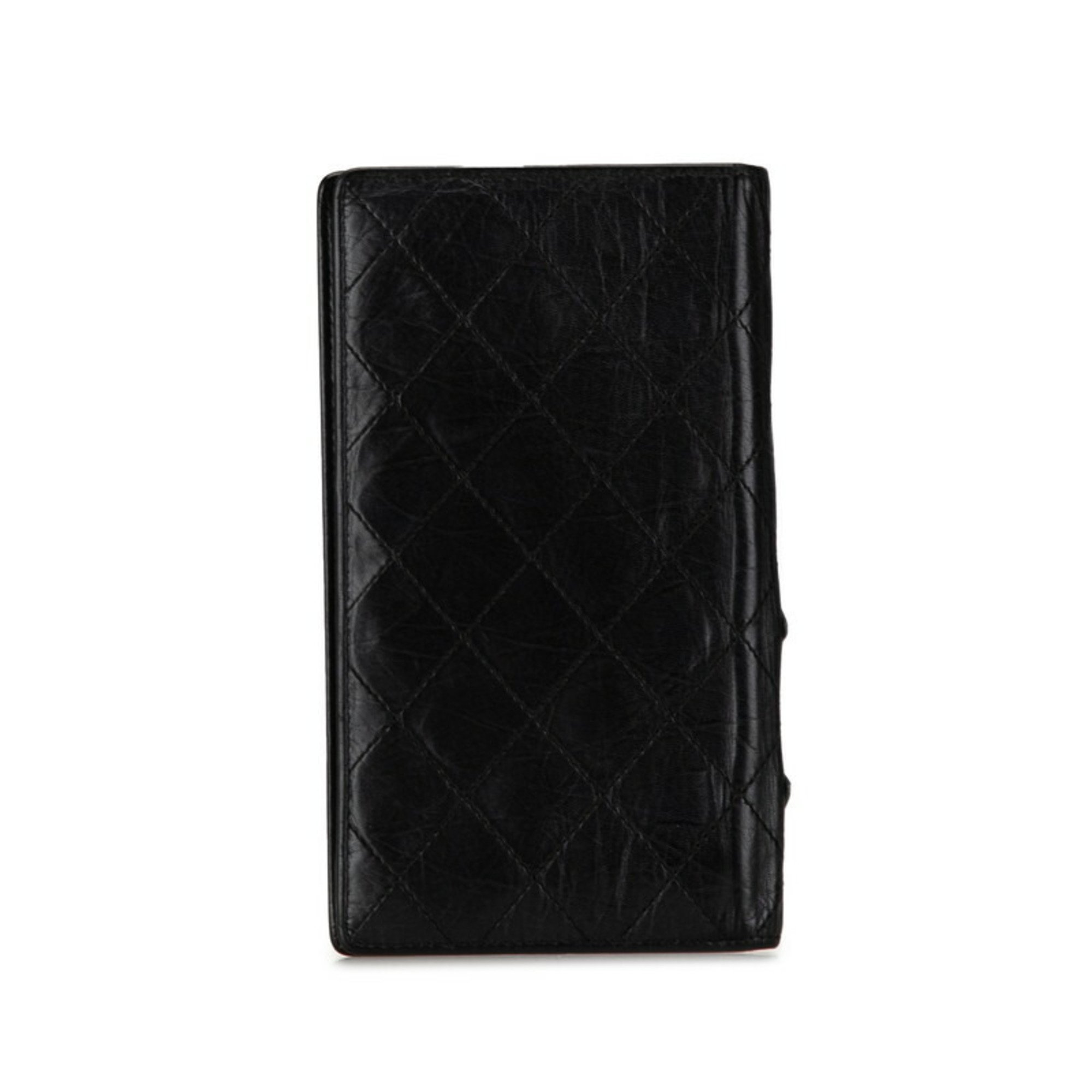 Chanel Matelasse Coco Mark Long Wallet Bi-fold Black Lambskin Women's CHANEL