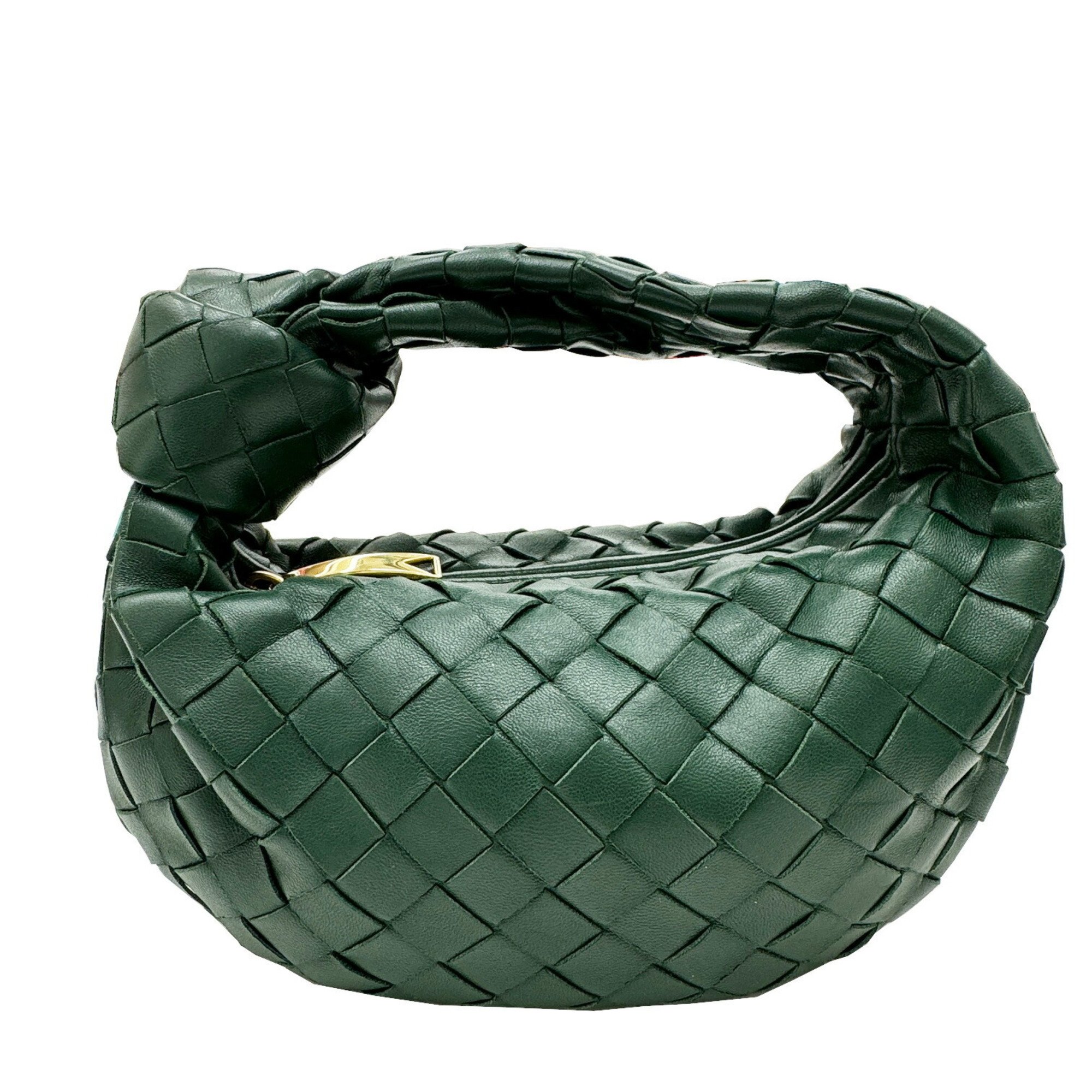 BOTTEGA VENETA Jody Handbag, Lambsun Calfskin, 651876, Intrecciato, Dark Green, Women's