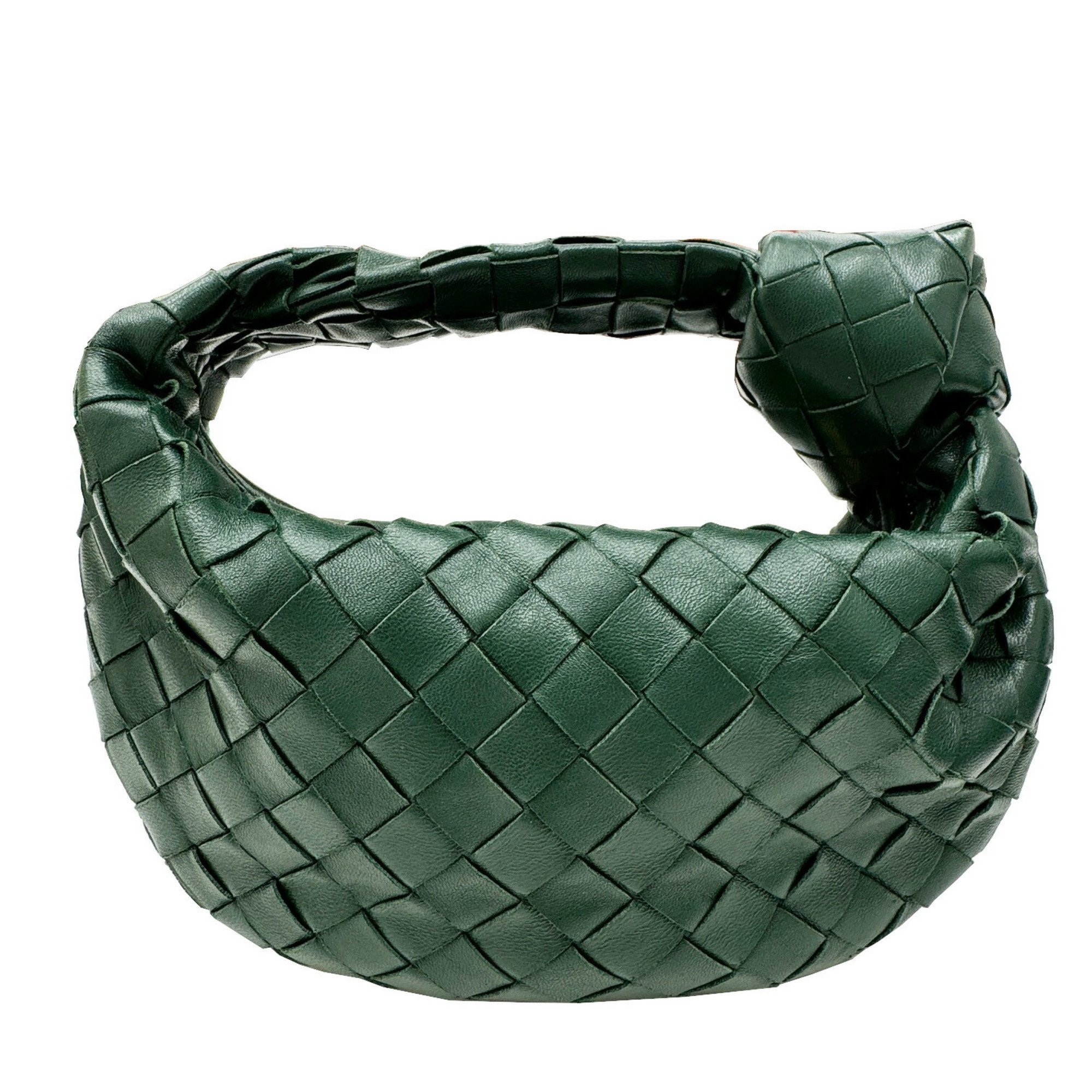 BOTTEGA VENETA Jody Handbag, Lambsun Calfskin, 651876, Intrecciato, Dark Green, Women's