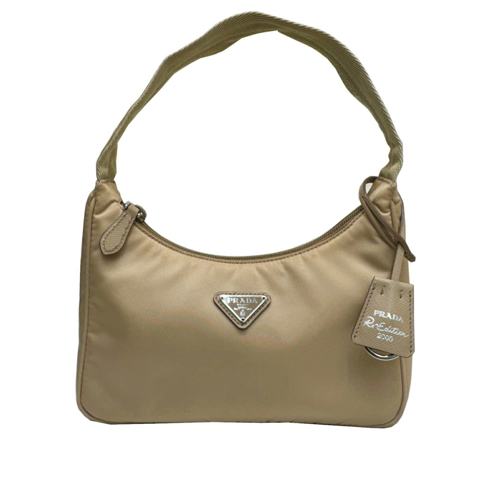 PRADA Re-Edition 2000 Re-Nylon Bag 1NE515 Nylon Beige Shoulder Handbag Triangle Plate Hobo New Current Women's Name Tag Ring