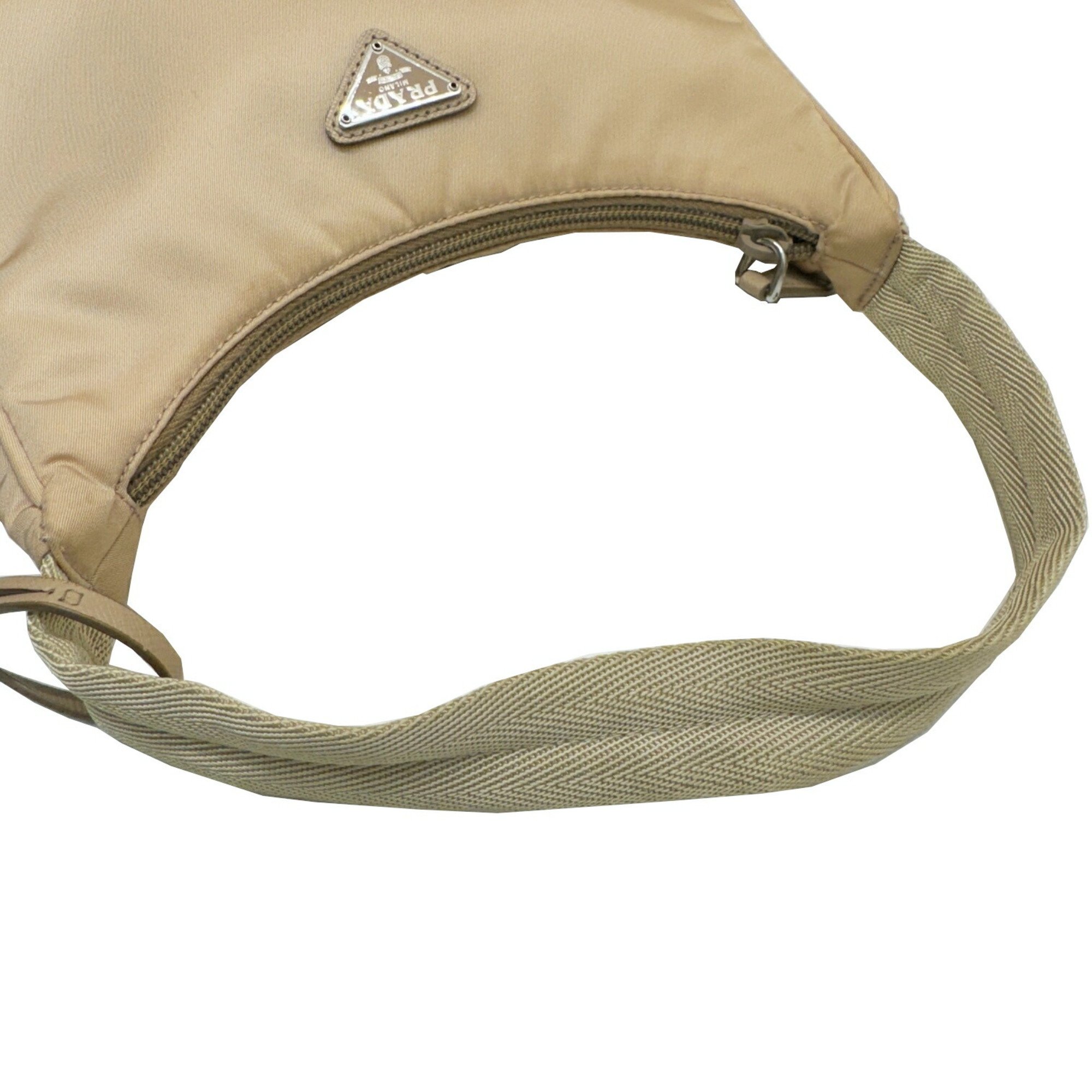 PRADA Re-Edition 2000 Re-Nylon Bag 1NE515 Nylon Beige Shoulder Handbag Triangle Plate Hobo New Current Women's Name Tag Ring