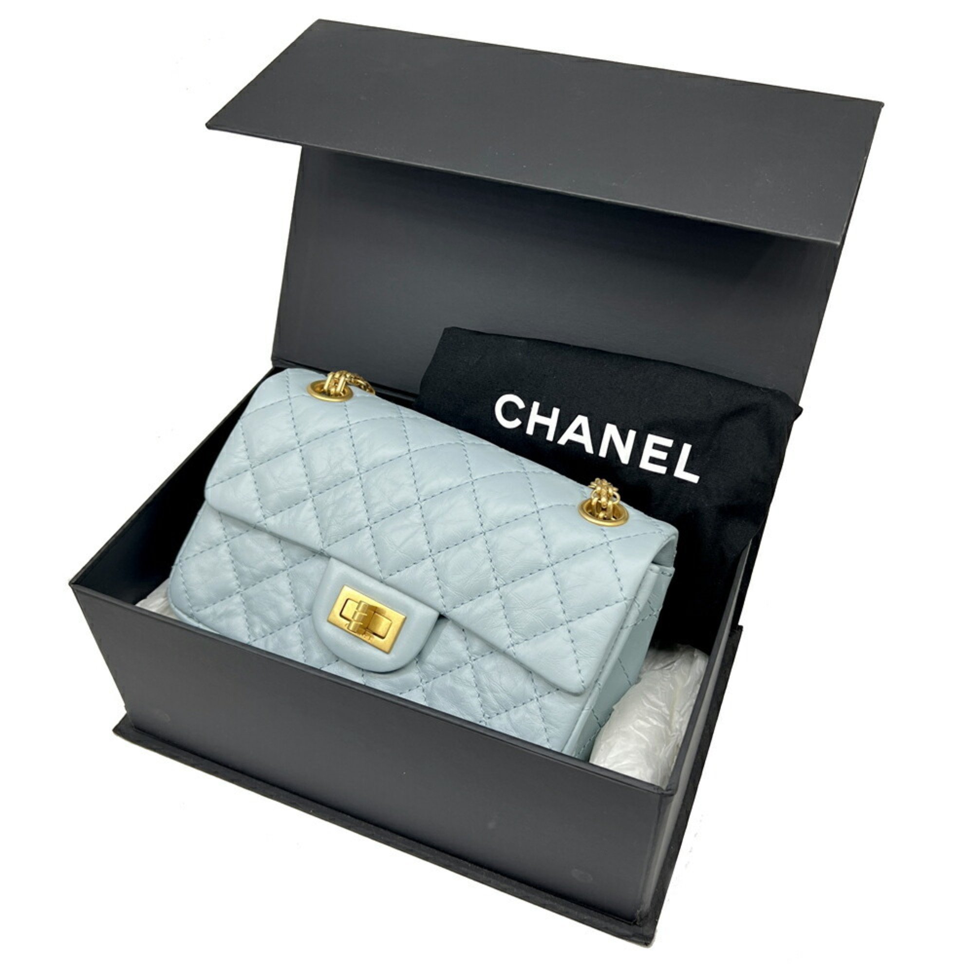 CHANEL Chanel 2.55 Handbag Blue Light AS0874 Shoulder Bag Chain Gold