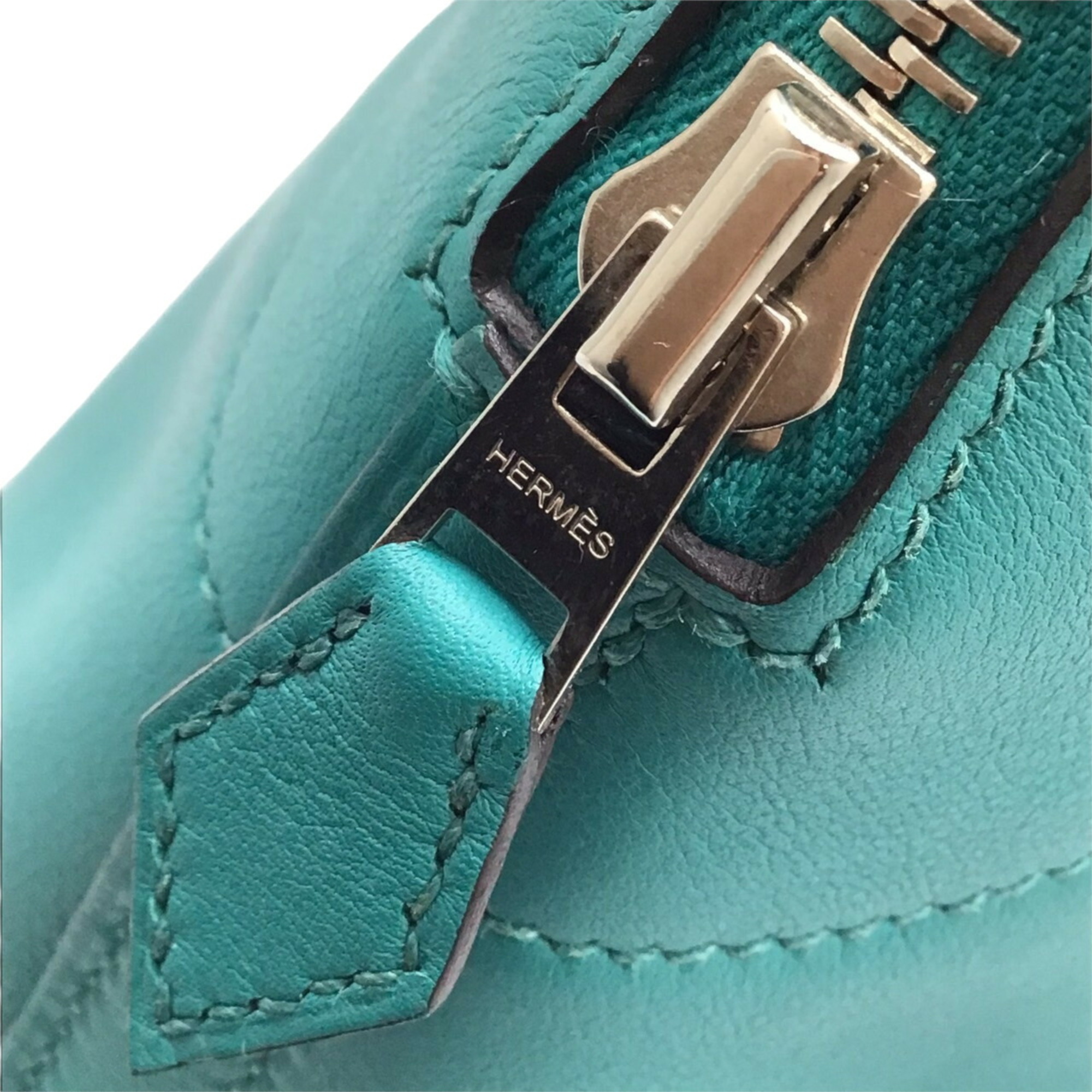 HERMES Hermes Bolide 27 Swift Blue Paon X Stamp 2016 Shoulder Bag Handbag Leather Green Women Men