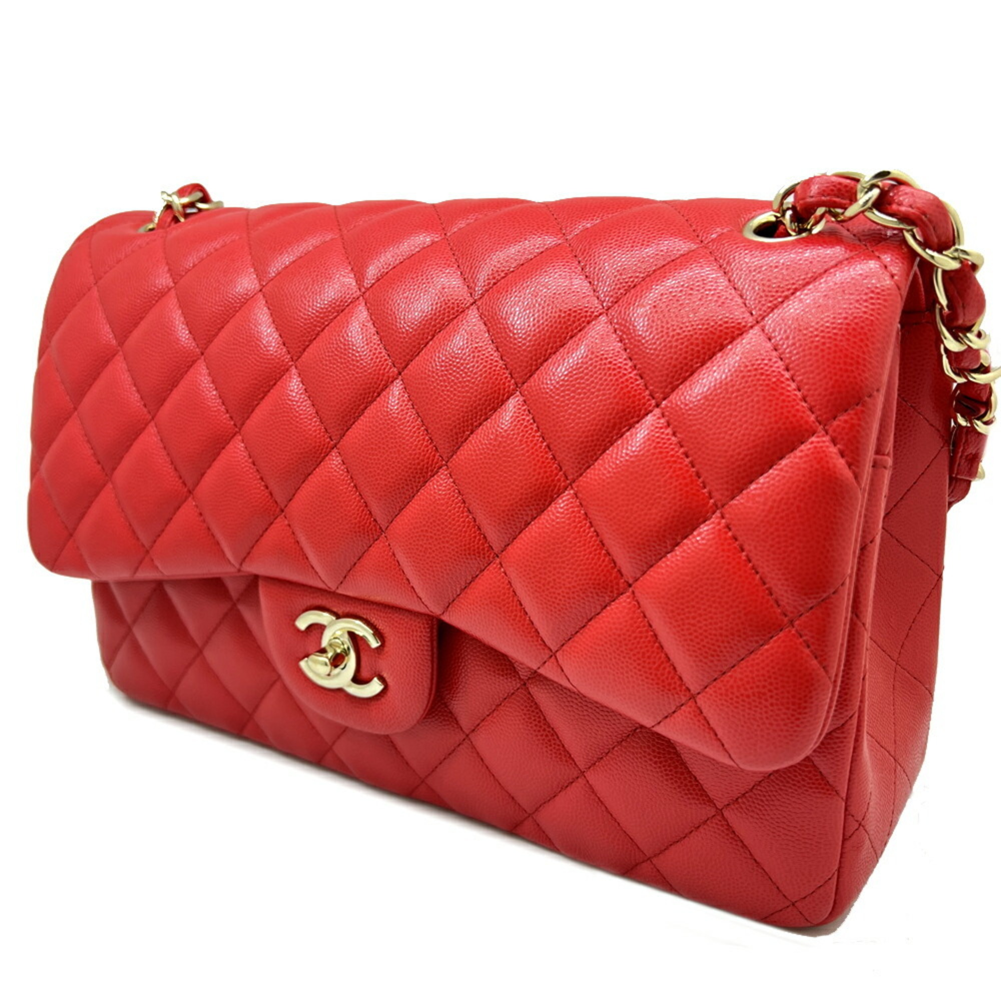 CHANEL Chanel Deca Matelasse 30 Bag Shoulder Handbag Cabiah Red Chain Ladies Gold