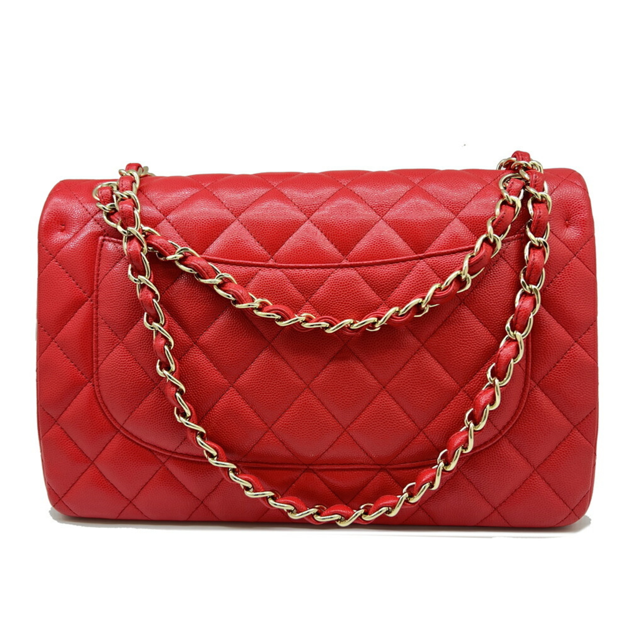 CHANEL Chanel Deca Matelasse 30 Bag Shoulder Handbag Cabiah Red Chain Ladies Gold