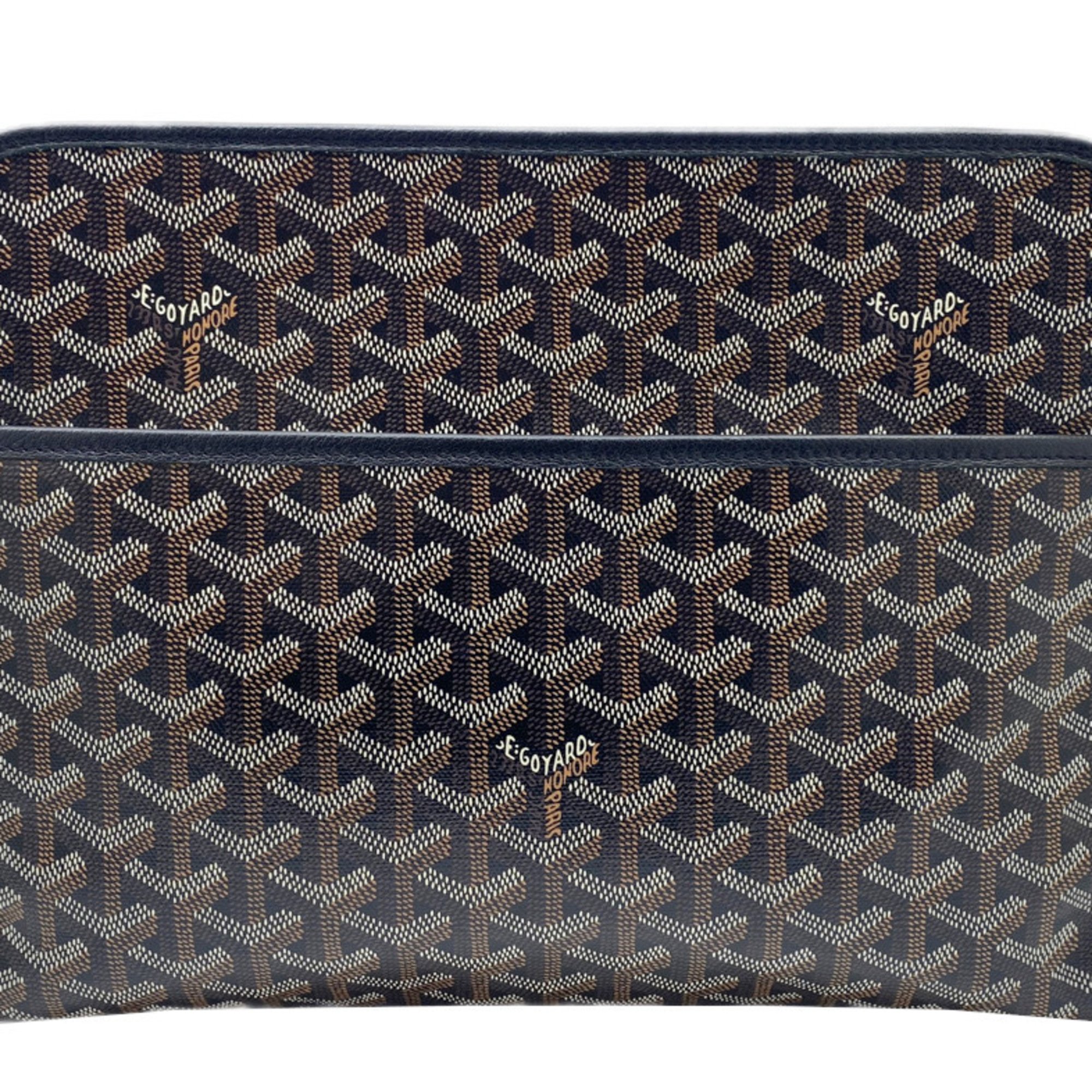 GOYARD Goyard Jouvance MM Dinhambas Calfskin Black Brown Pouch Clutch Bag