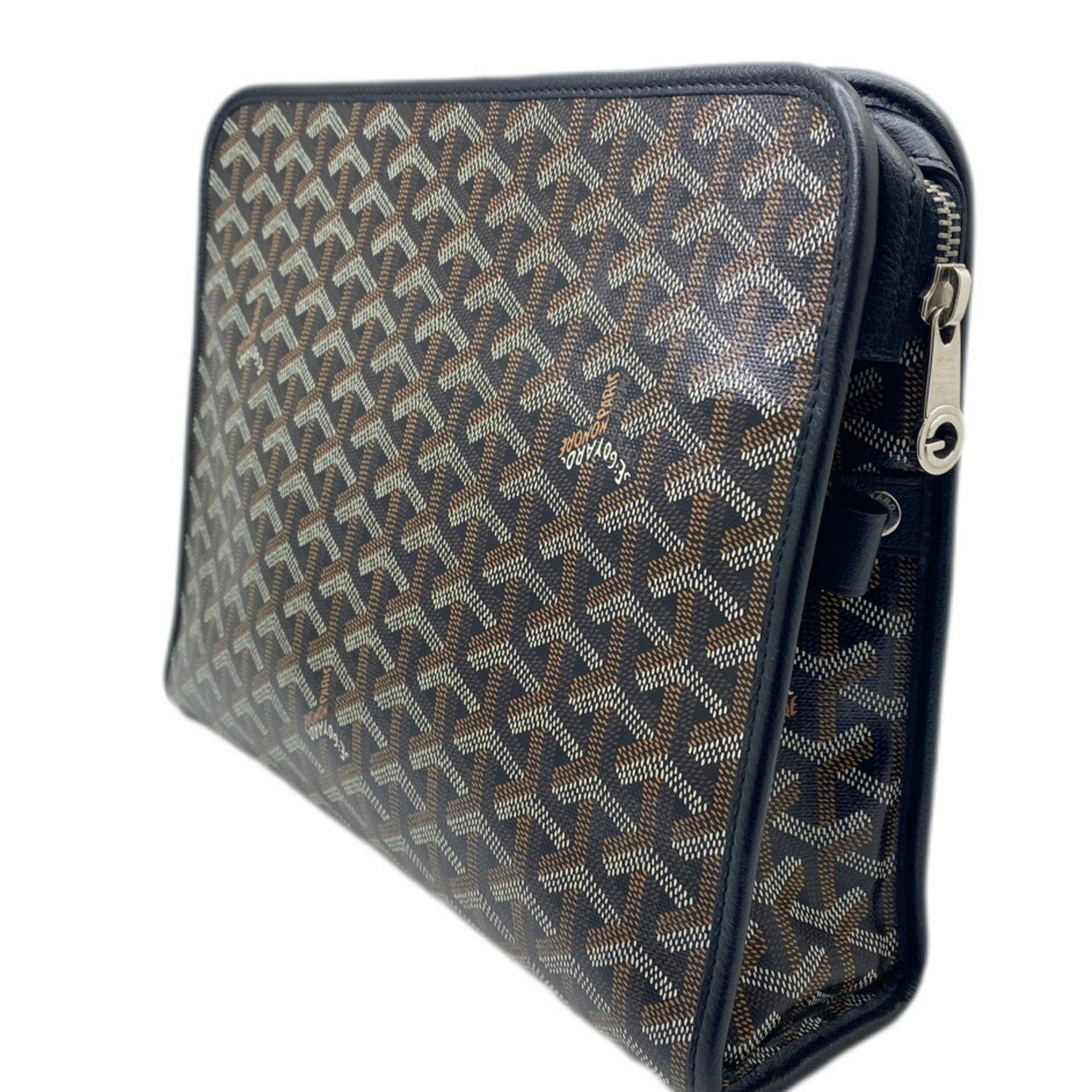 GOYARD Goyard Jouvance MM Dinhambas Calfskin Black Brown Pouch Clutch Bag