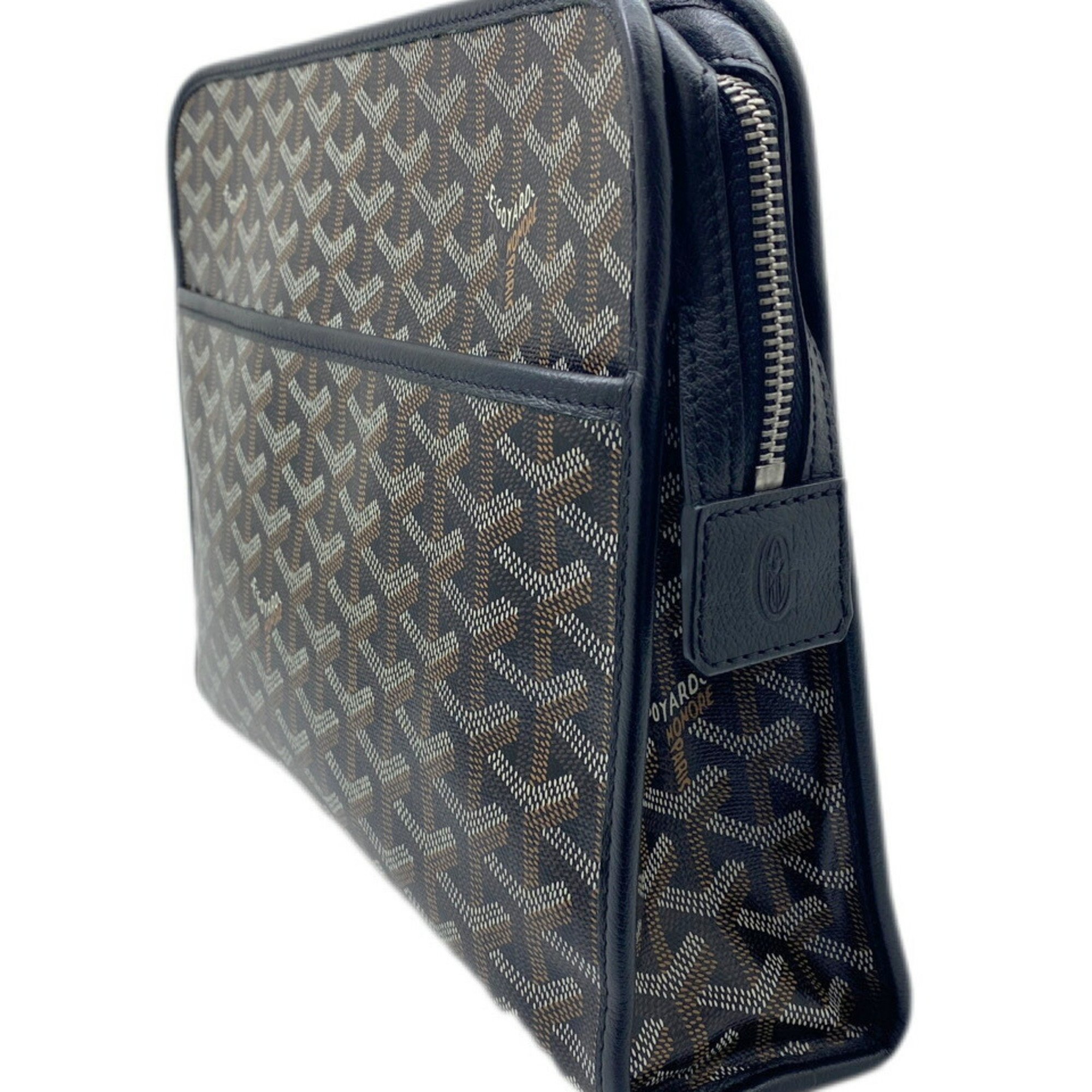 GOYARD Goyard Jouvance MM Dinhambas Calfskin Black Brown Pouch Clutch Bag