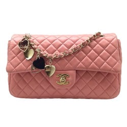 CHANEL Chanel Matelasse Valentine Leather Pink Chain Shoulder Bag CC Charm Handbag Women's