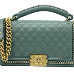 CHANEL Boy Chanel Leather Green A94804 26th Series Flap Bag Chain Shoulder Women's