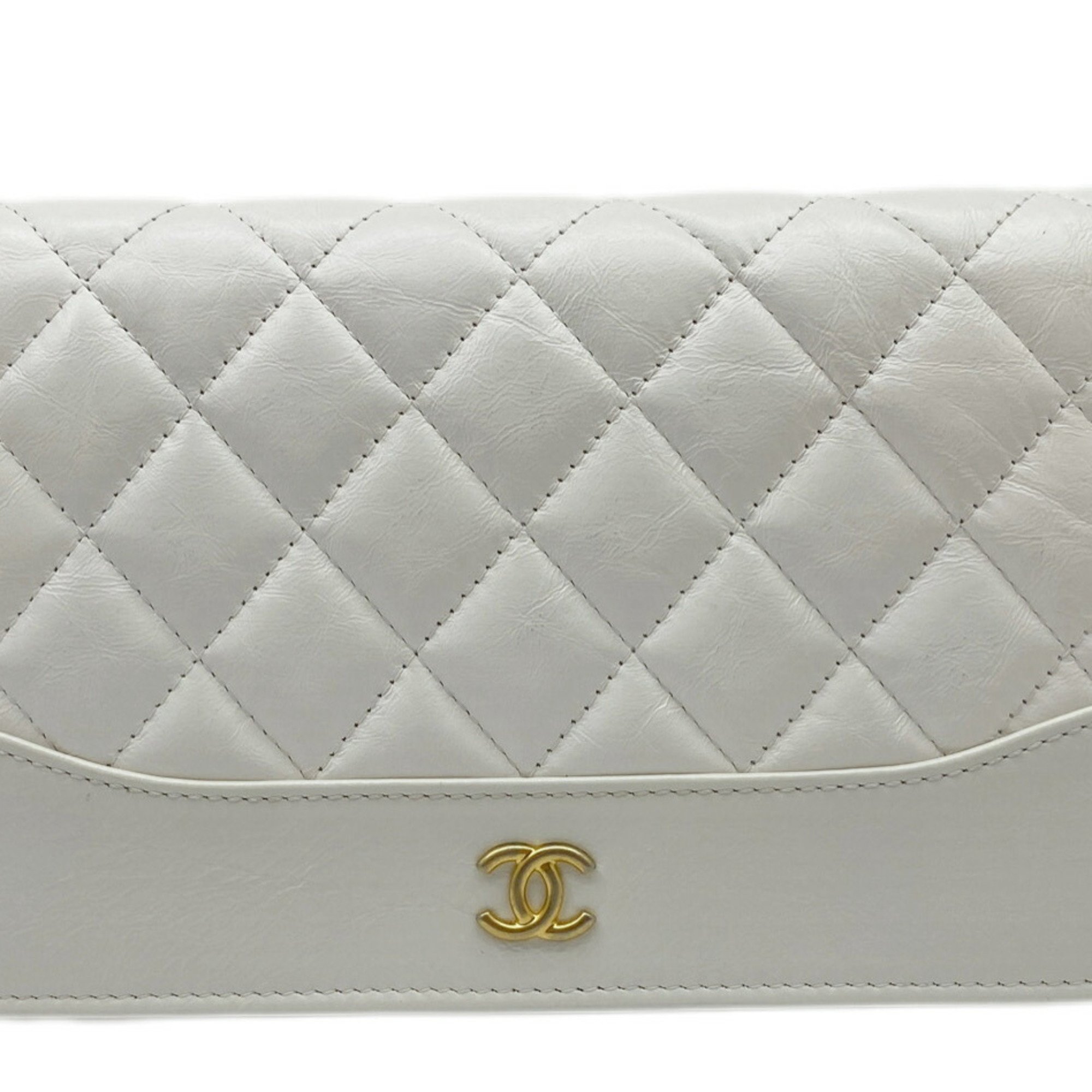 CHANEL Gabrielle Do Chain Wallet Leather White A84389 Shoulder 27 Series Women's