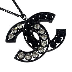 CHANEL Rhinestone Necklace Coco Mark Black B14B CC Women's