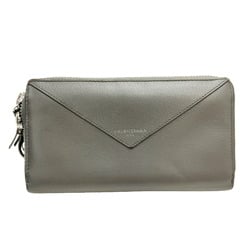 BALENCIAGA 381226 Paper Continental Wallet Round Men's Women's Long Leather Grey