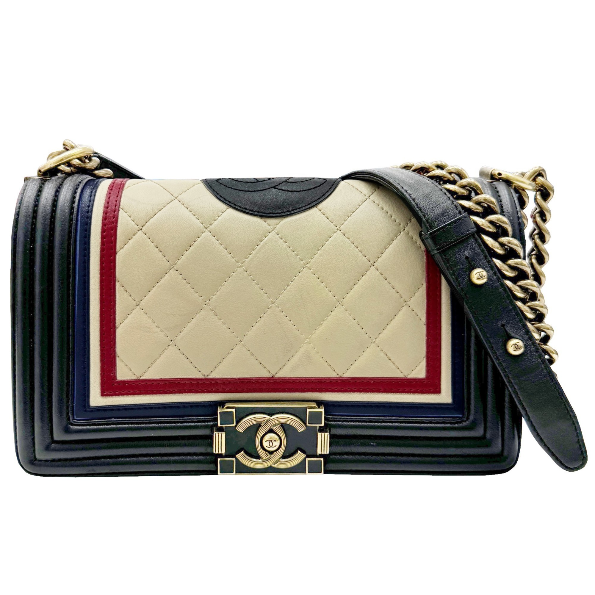 CHANEL Chanel Boy Coco Mark Chain Shoulder Black Ivory Red Blue Ramsun Bag Women's 19th Series LEBOY Multicolor