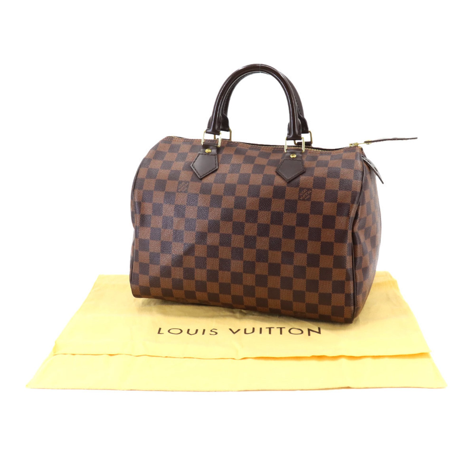 Louis Vuitton Damier Speedy 30 Handbag Ebene N41531 Brown Gold Hardware