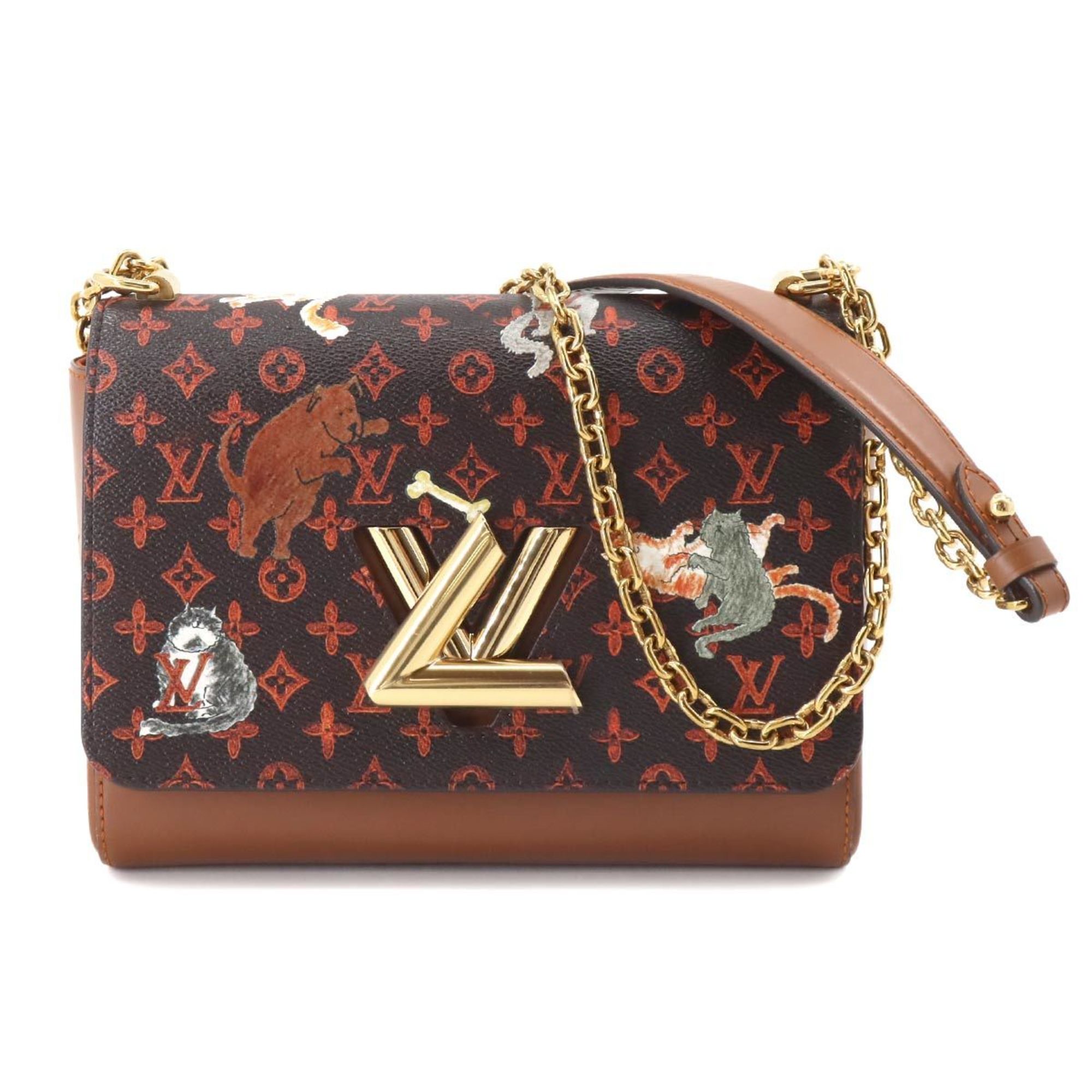 Louis Vuitton LOUIS VUITTON Monogram Catgram Sac Twist MM Chain Shoulder Bag Leather Maroon M44408 RFID