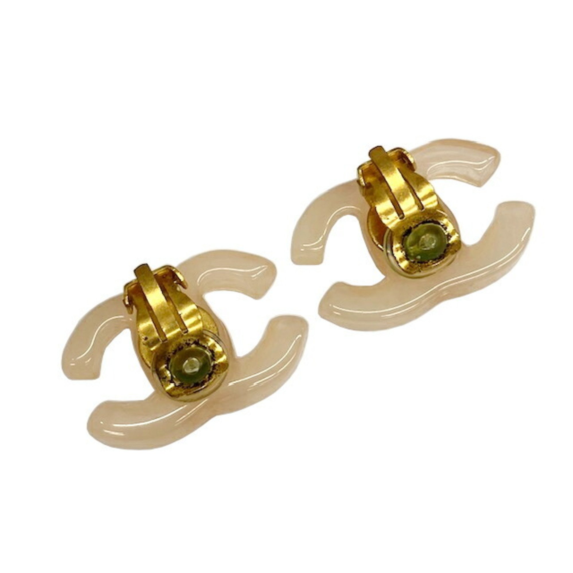 CHANEL Coco Mark Earrings Plastic Beige 01P Women's