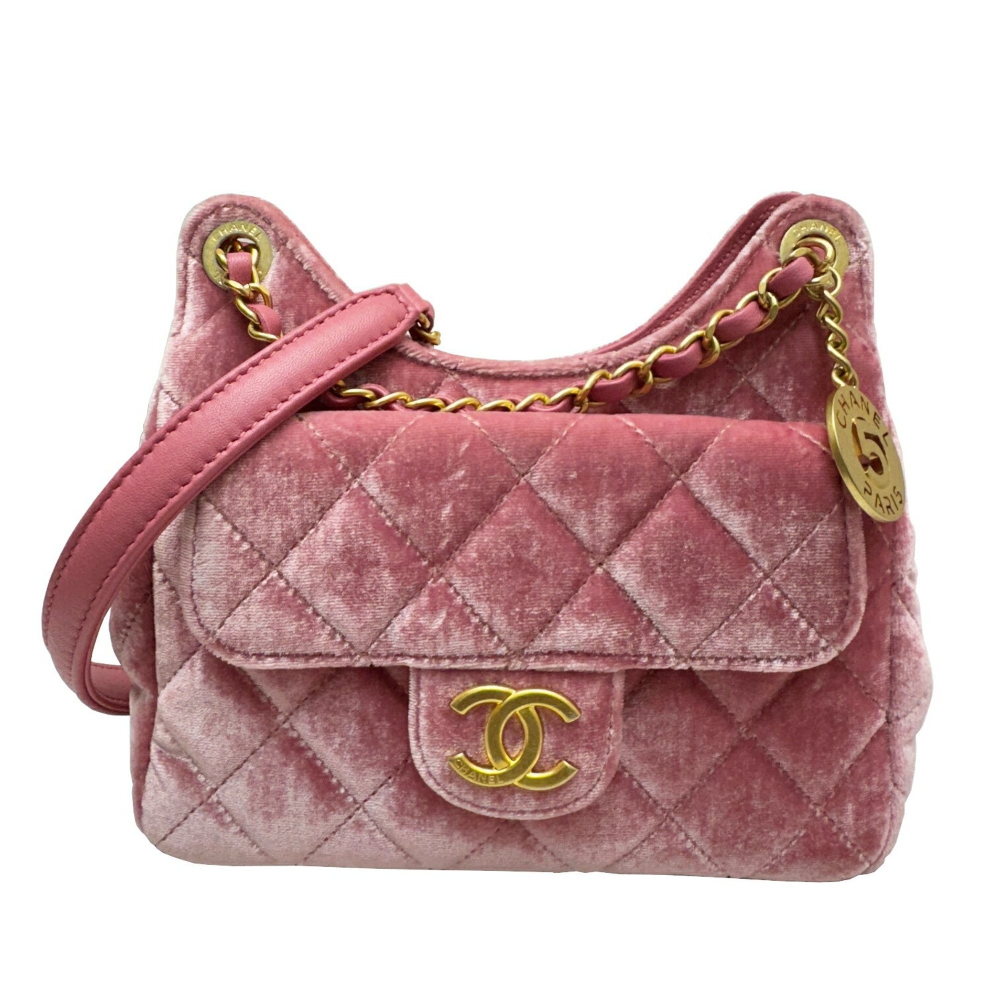 CHANEL Small Hobo Bag Shoulder AS4323 Pink Random Number Velvet Women's