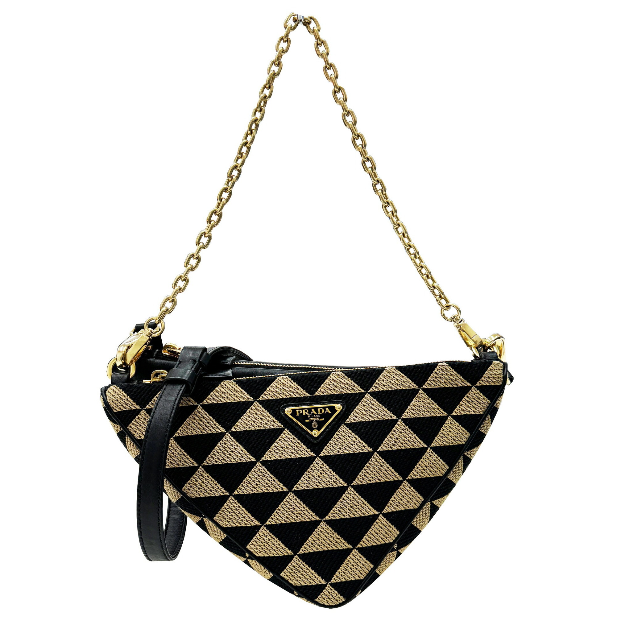 PRADA Prada Handbag Shoulder Triangle Symbol Leather Fabric Bag Nappa Canvas Black Beige 1BC176 Women's