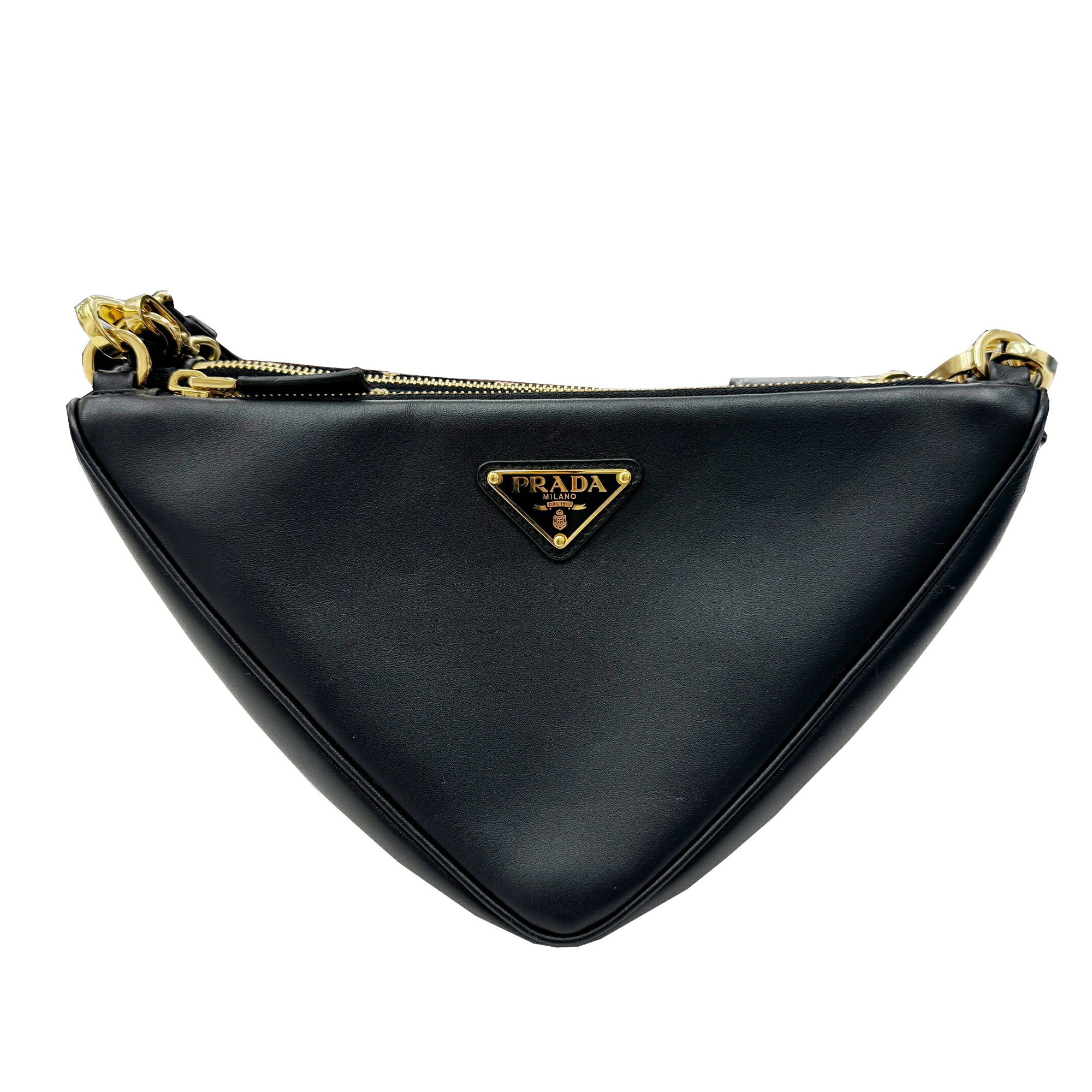 PRADA Prada Handbag Shoulder Triangle Symbol Leather Fabric Bag Nappa Canvas Black Beige 1BC176 Women's