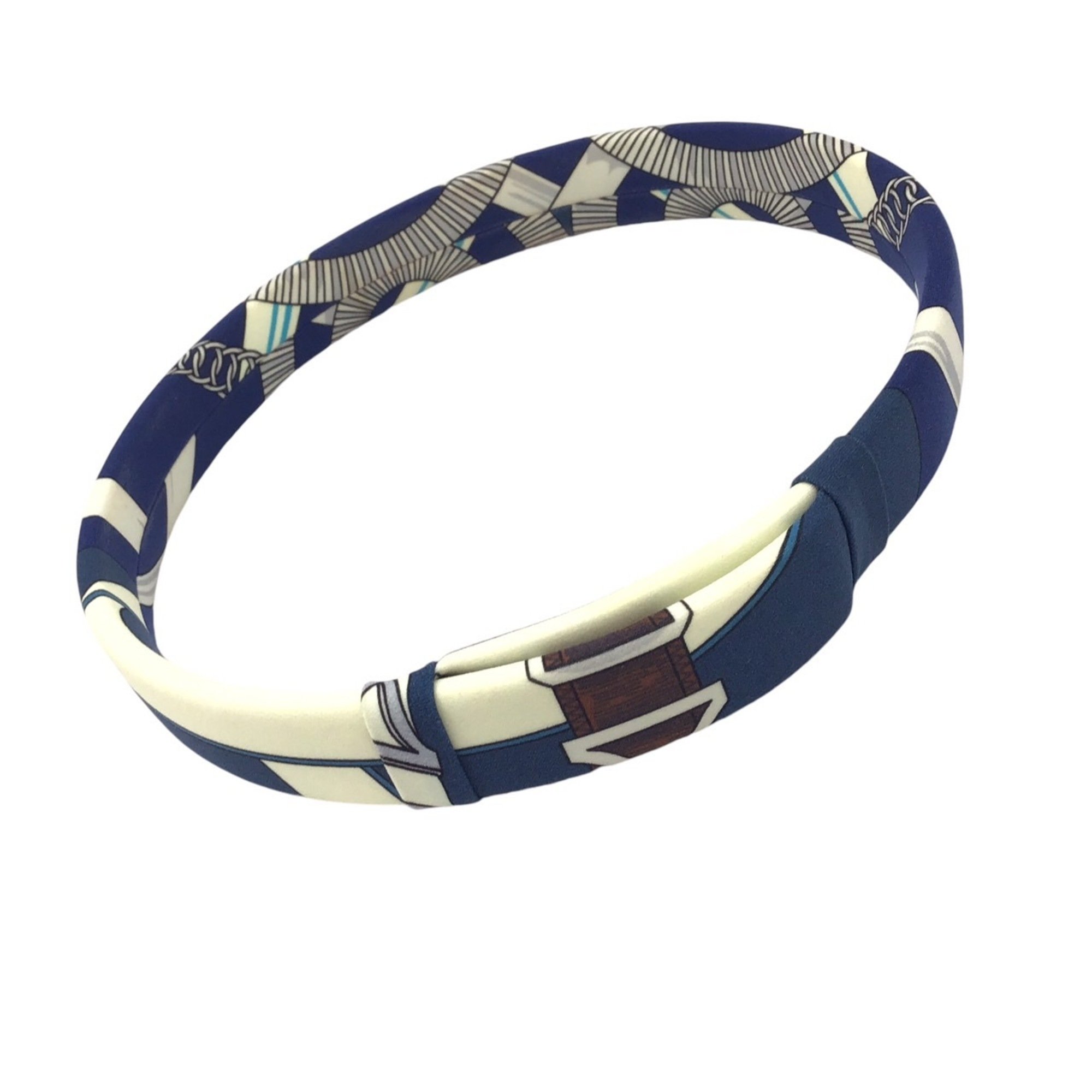 HERMES Mistinguett Hairband Headband Blue Accessory Circular Soft Women Men