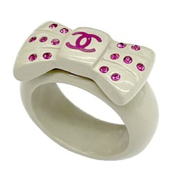 CHANEL Ring Ribbon Grey 02P Rhinestone Ladies