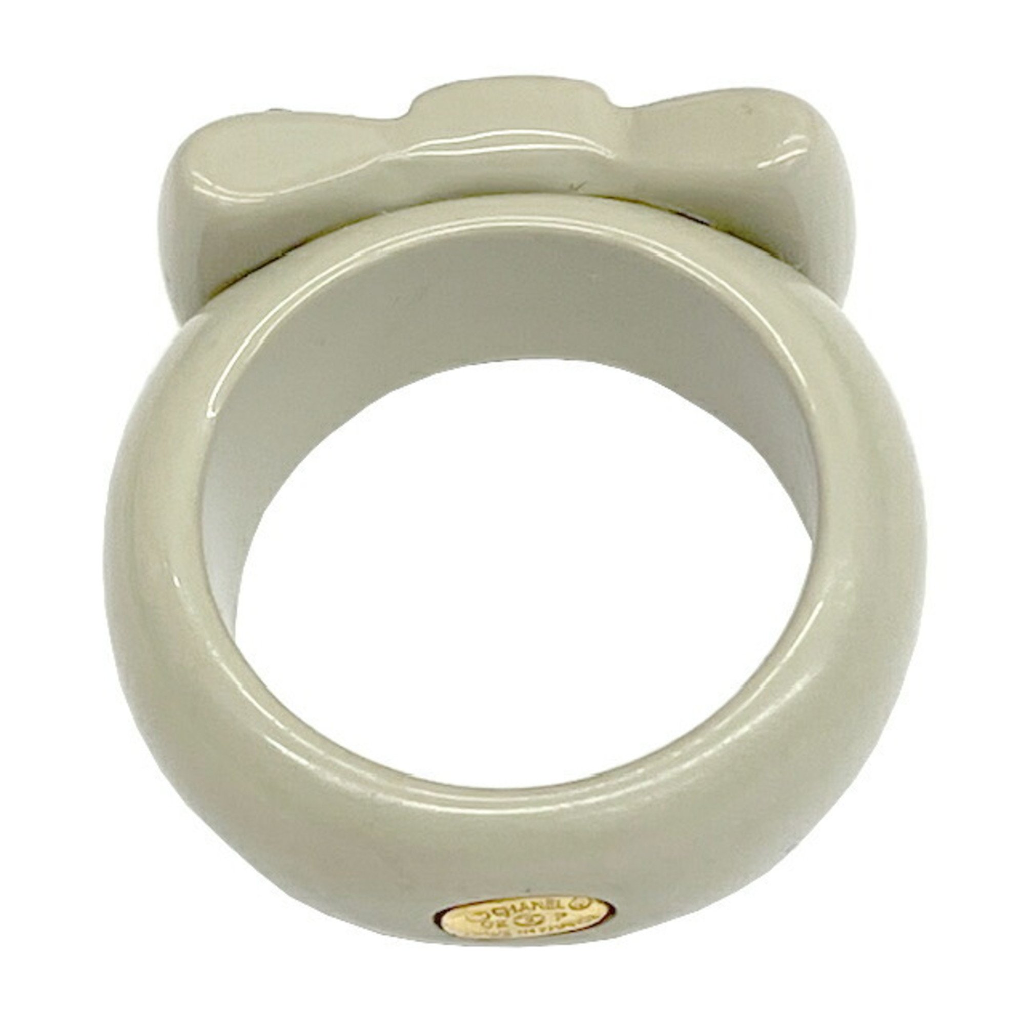 CHANEL Ring Ribbon Grey 02P Rhinestone Ladies