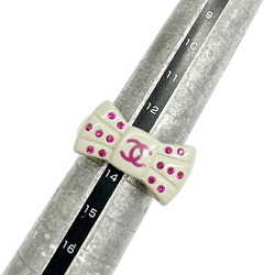 CHANEL Ring Ribbon Grey 02P Rhinestone Ladies