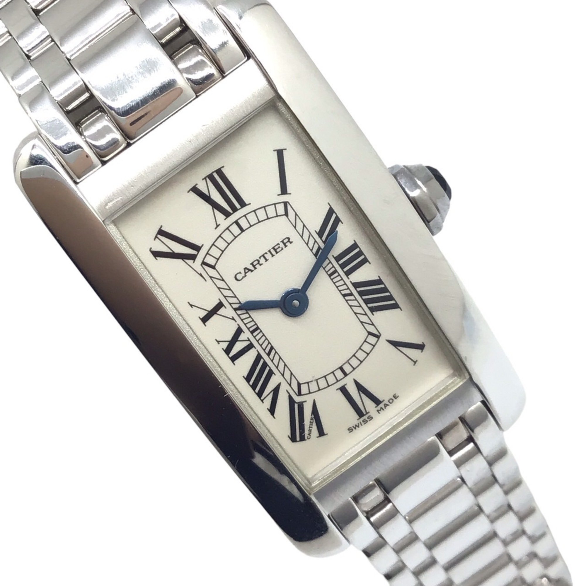 Cartier Tank America SM W260119L1 K18WG Quartz Wristwatch Rectangular Watch Battery Operated Roman Numerals Fashion for Women