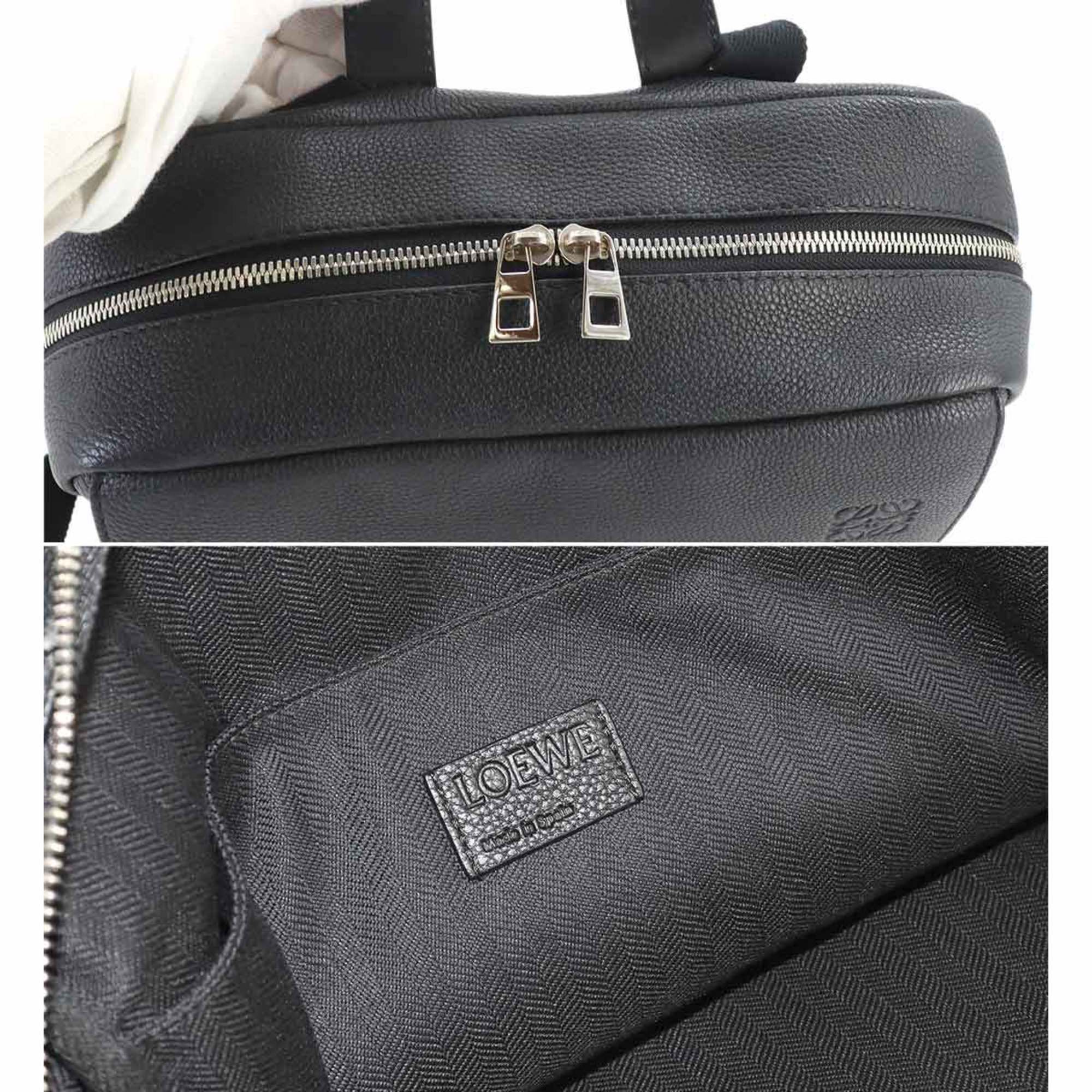 LOEWE Military Backpack Leather Black B553J18X01 Silver Hardware