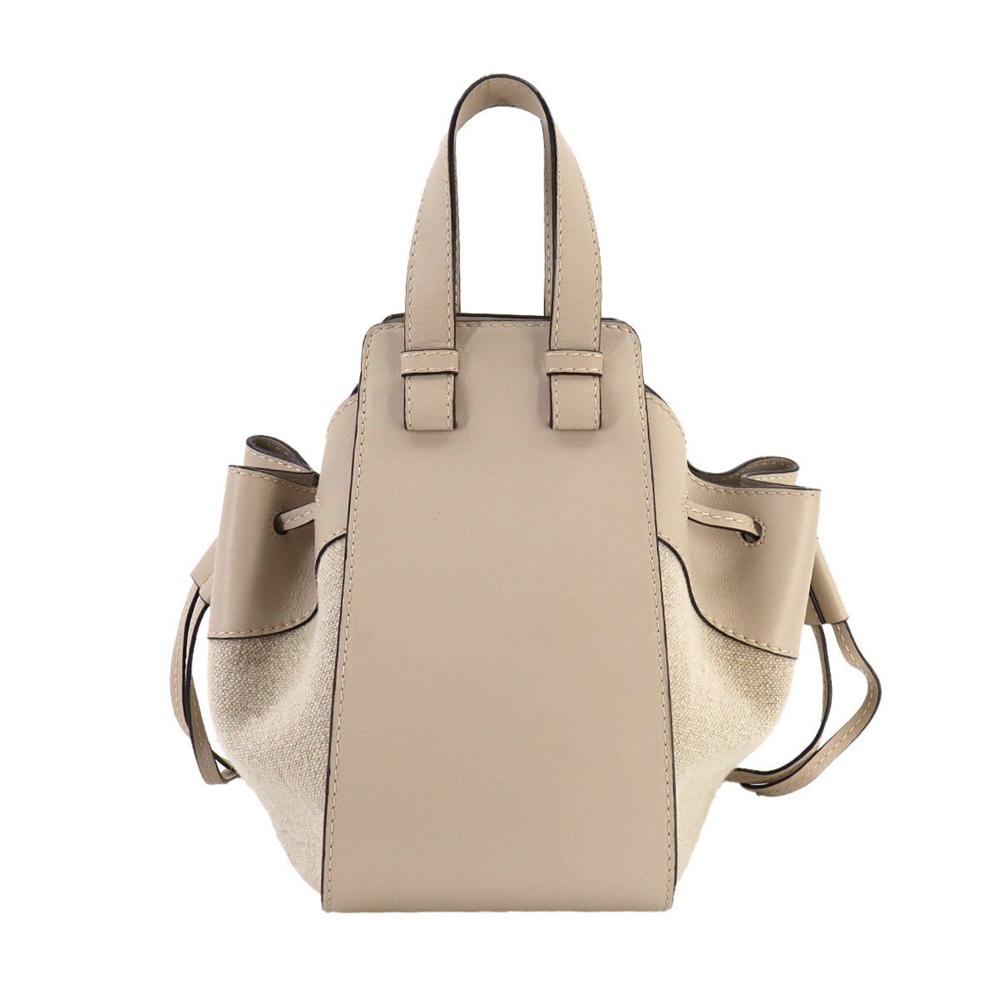 LOEWE Hammock Drawstring Small 2way Hand Shoulder Bag Leather Canvas Beige 314.39.Z95 Silver Hardware