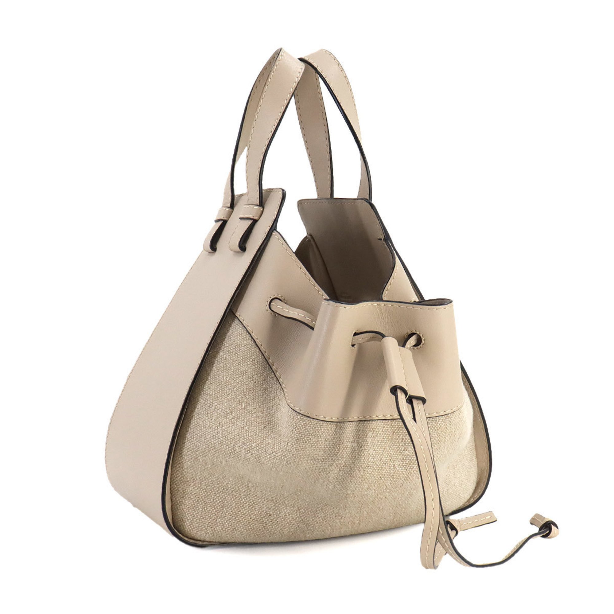 LOEWE Hammock Drawstring Small 2way Hand Shoulder Bag Leather Canvas Beige 314.39.Z95 Silver Hardware