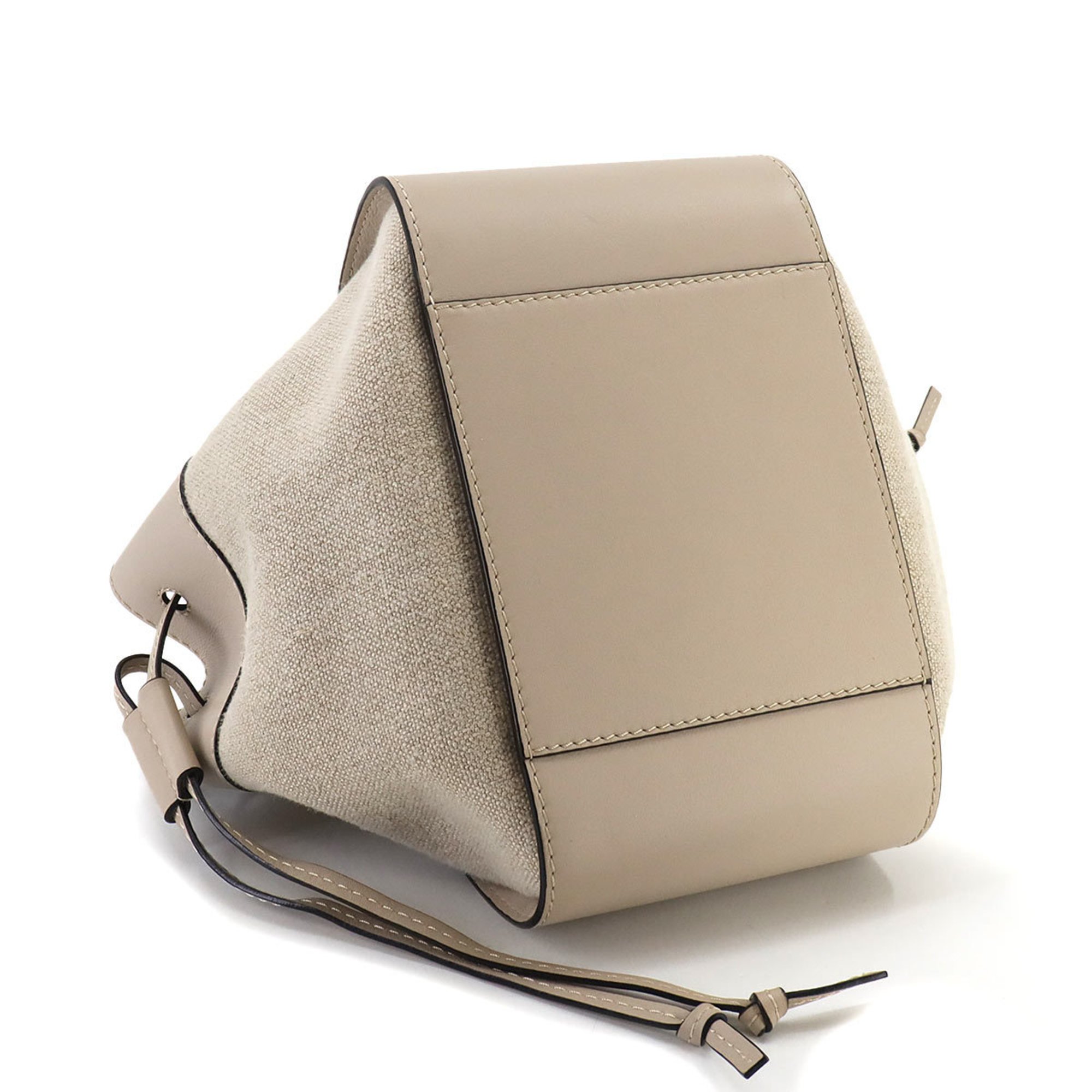 LOEWE Hammock Drawstring Small 2way Hand Shoulder Bag Leather Canvas Beige 314.39.Z95 Silver Hardware