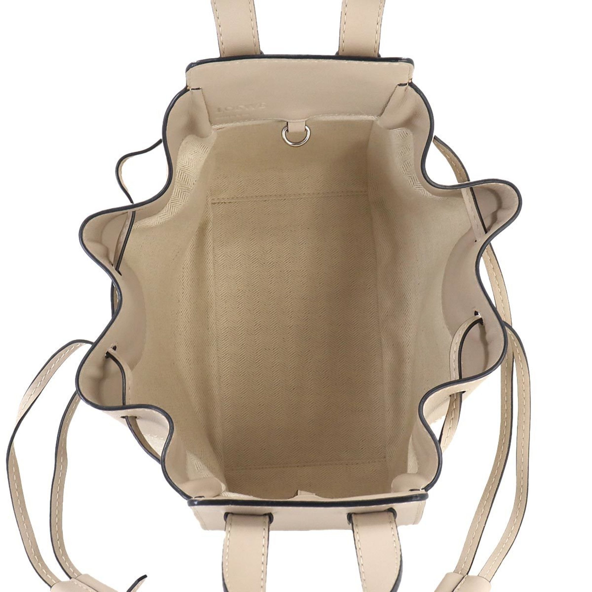 LOEWE Hammock Drawstring Small 2way Hand Shoulder Bag Leather Canvas Beige 314.39.Z95 Silver Hardware