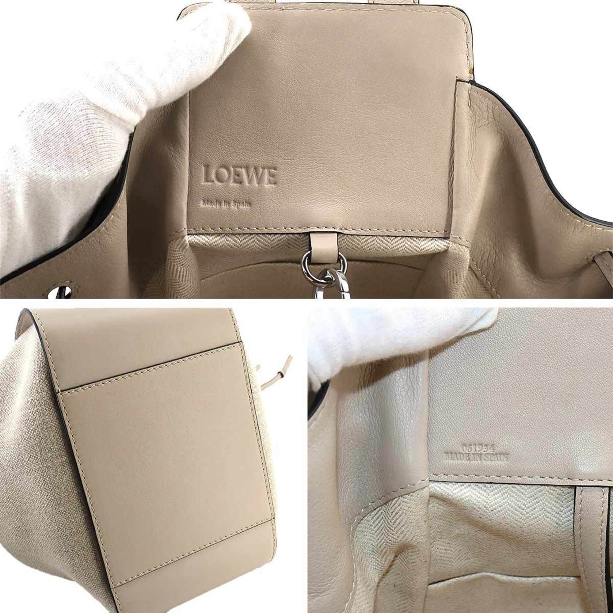 LOEWE Hammock Drawstring Small 2way Hand Shoulder Bag Leather Canvas Beige 314.39.Z95 Silver Hardware