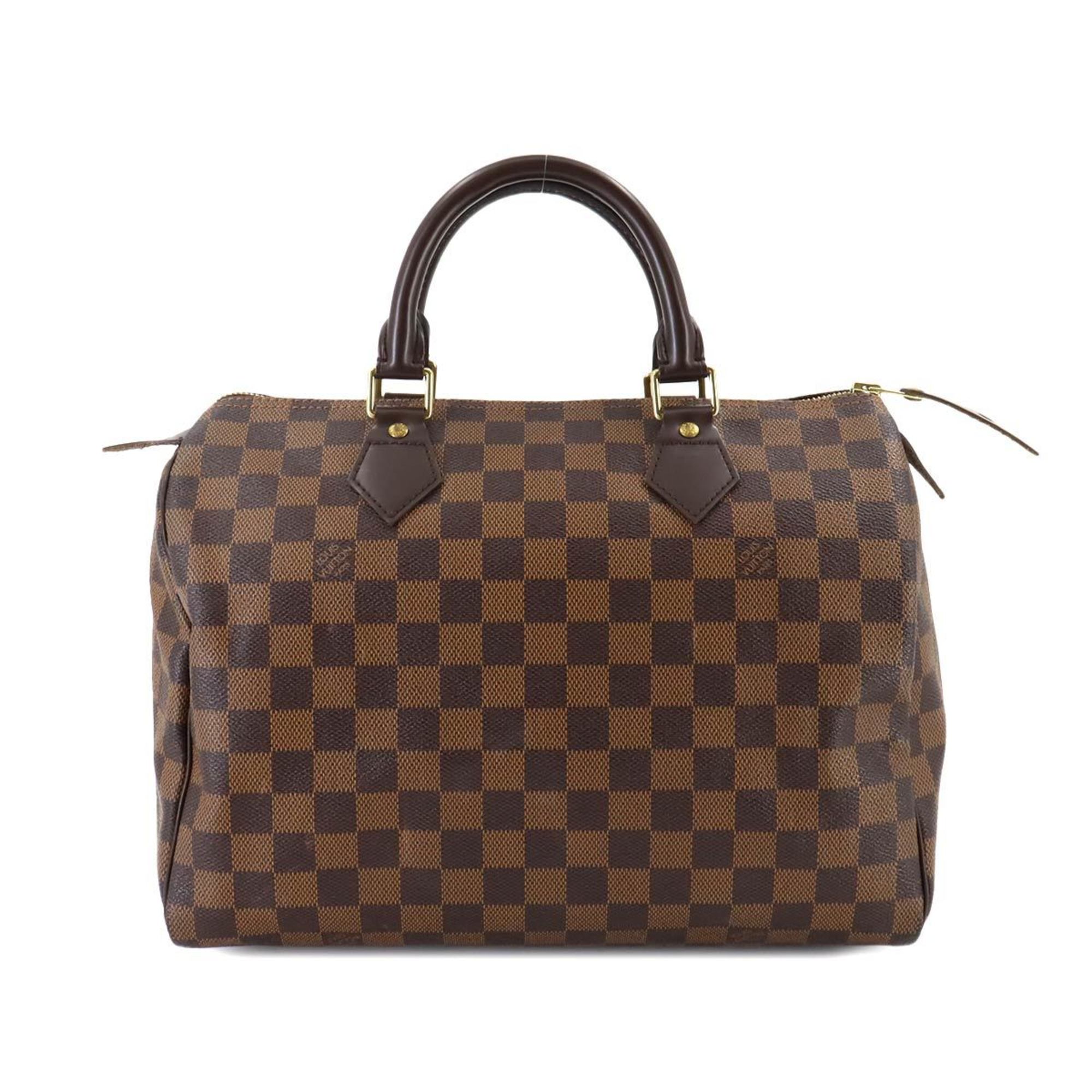 Louis Vuitton Damier Speedy 30 Handbag Ebene N41531 Brown Gold Hardware