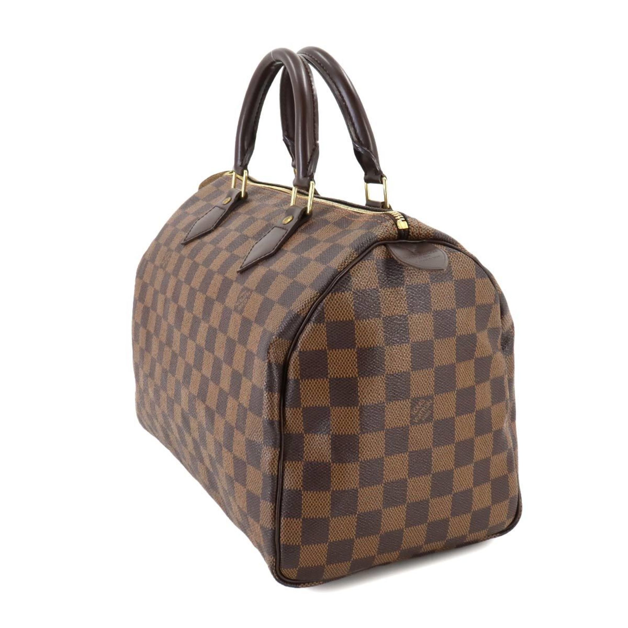 Louis Vuitton Damier Speedy 30 Handbag Ebene N41531 Brown Gold Hardware