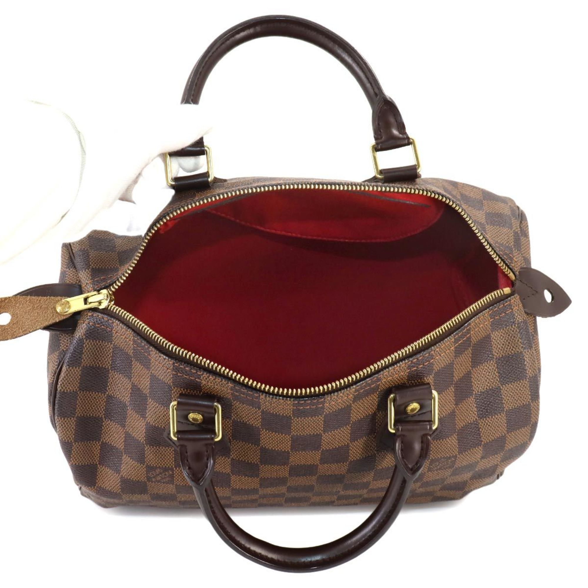 Louis Vuitton Damier Speedy 30 Handbag Ebene N41531 Brown Gold Hardware