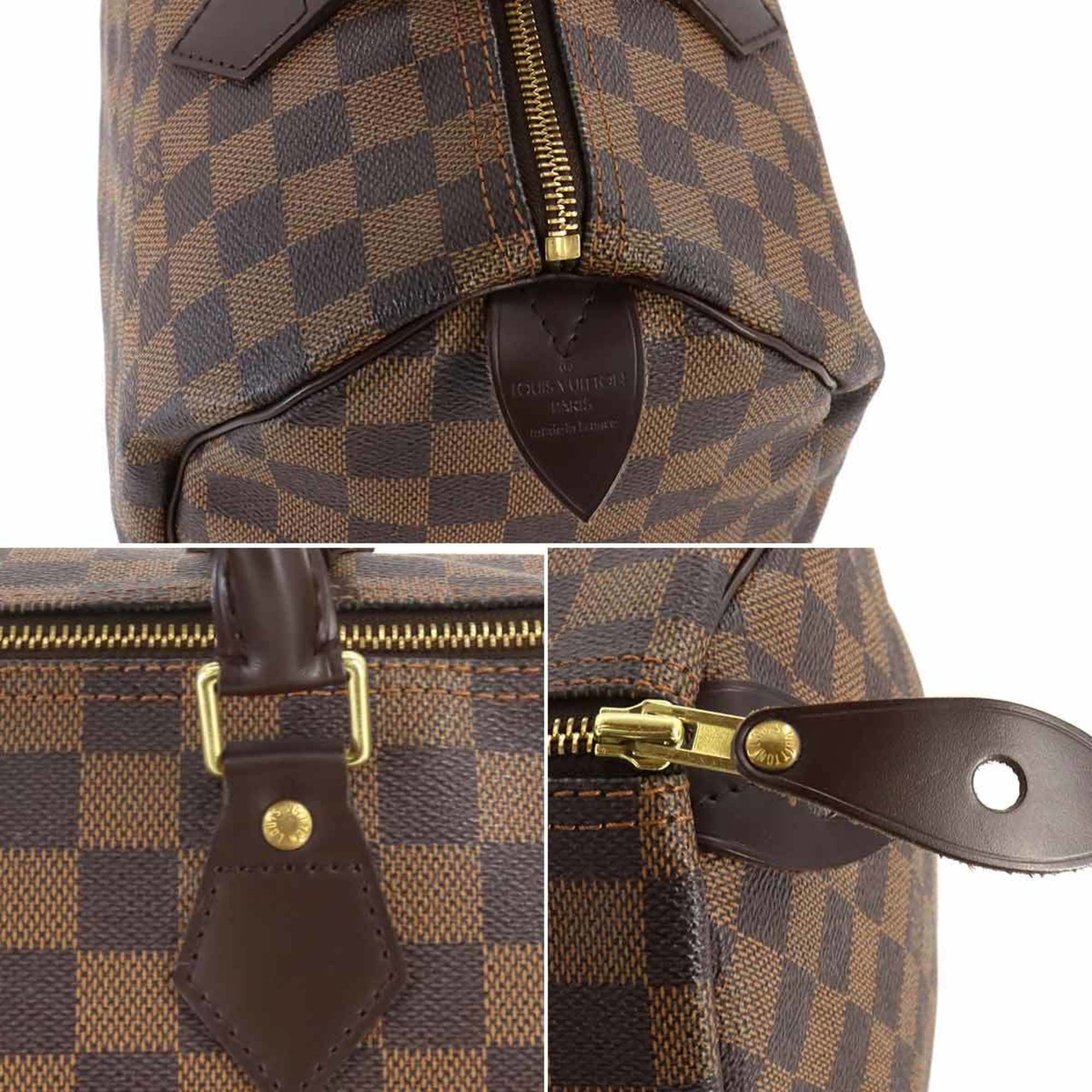 Louis Vuitton Damier Speedy 30 Handbag Ebene N41531 Brown Gold Hardware