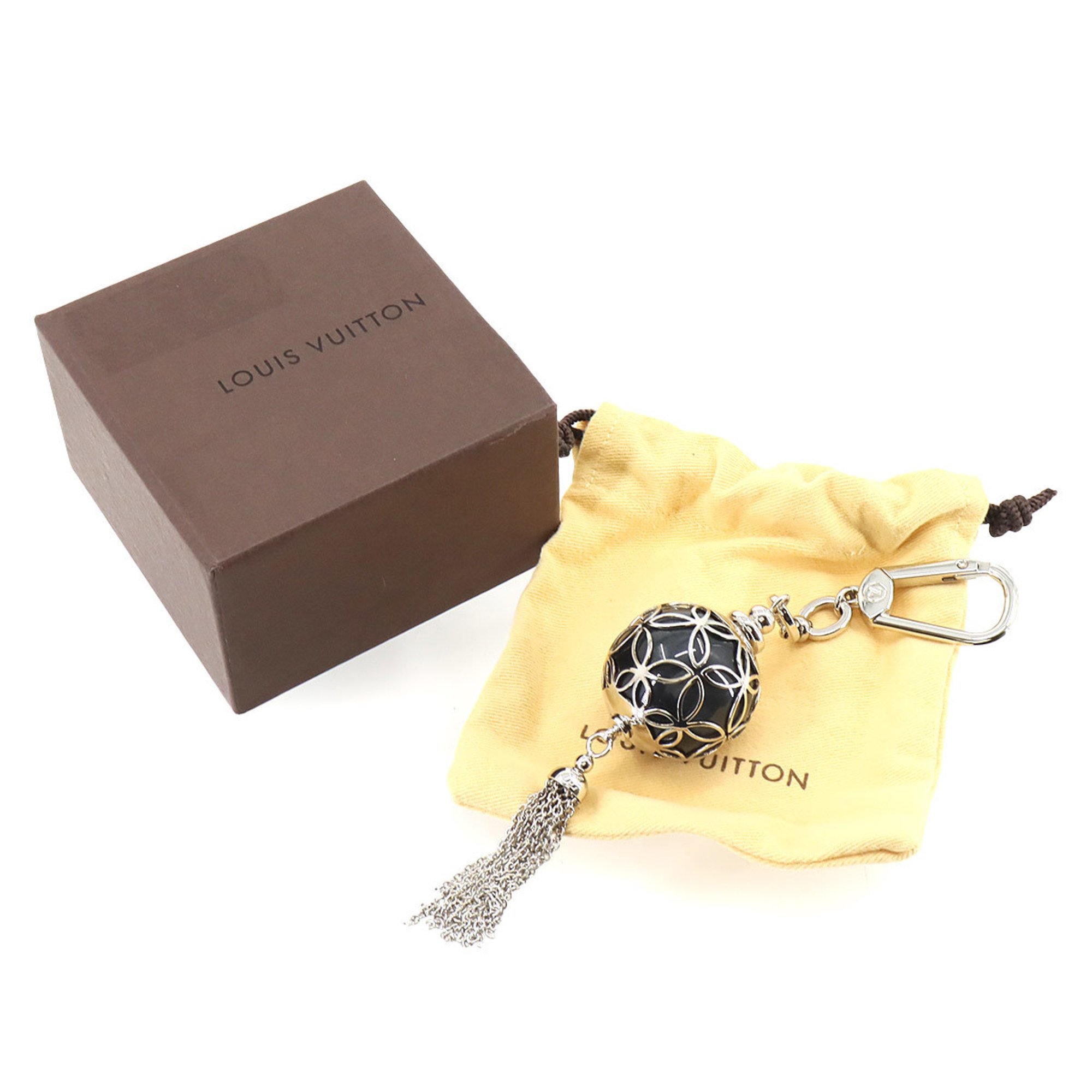 LOUIS VUITTON Porte Cles Ice Ball Bag Charm Key Ring Black Silver M66789