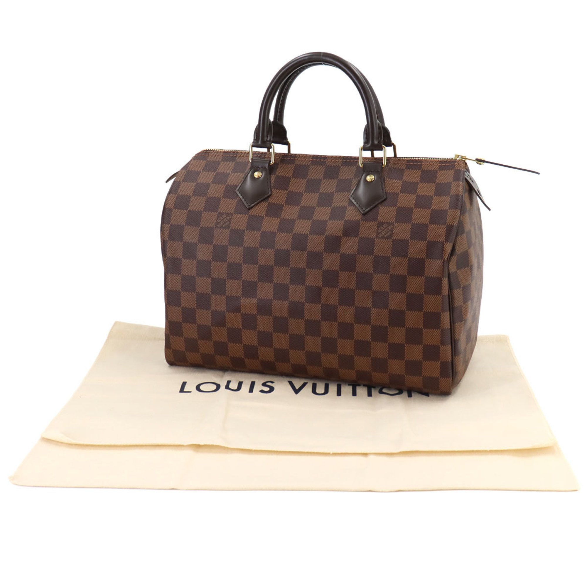 Louis Vuitton Damier Speedy 30 Handbag Ebene Brown N41364 Gold Hardware