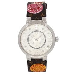 Louis Vuitton Tambour Monogram Q13MJ Ladies Watch 8P Diamond Silver Quartz